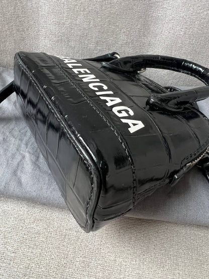Balenciaga Black Croc Micro Ville Top Handle Bag