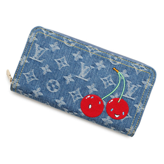 LOUIS VUITTON LV × TM Zippy Wallet Blue/RedM23161 Monogram Cherry Denim
