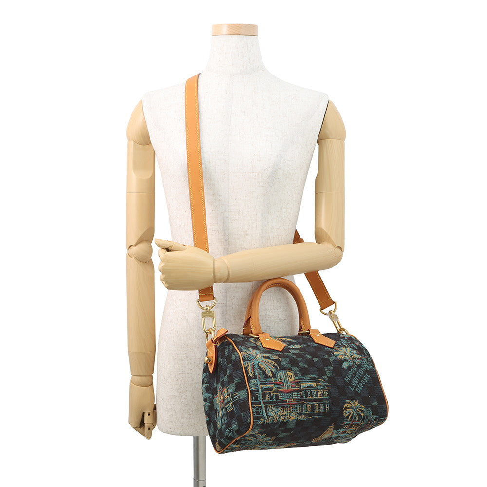 LOUIS VUITTON Speedy Bandouliere Marina blueN00225 Damier Palm Tree Size 25